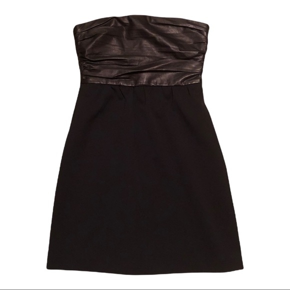 NWT THEORY Y2K Pleated Lamb Leather & Wool Twill Strapless Black Mini Dress 4 - Picture 3 of 6